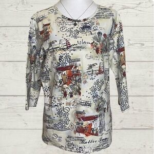 Christopher & Banks Cream Scenic V-Neck Long Sleeve Tee